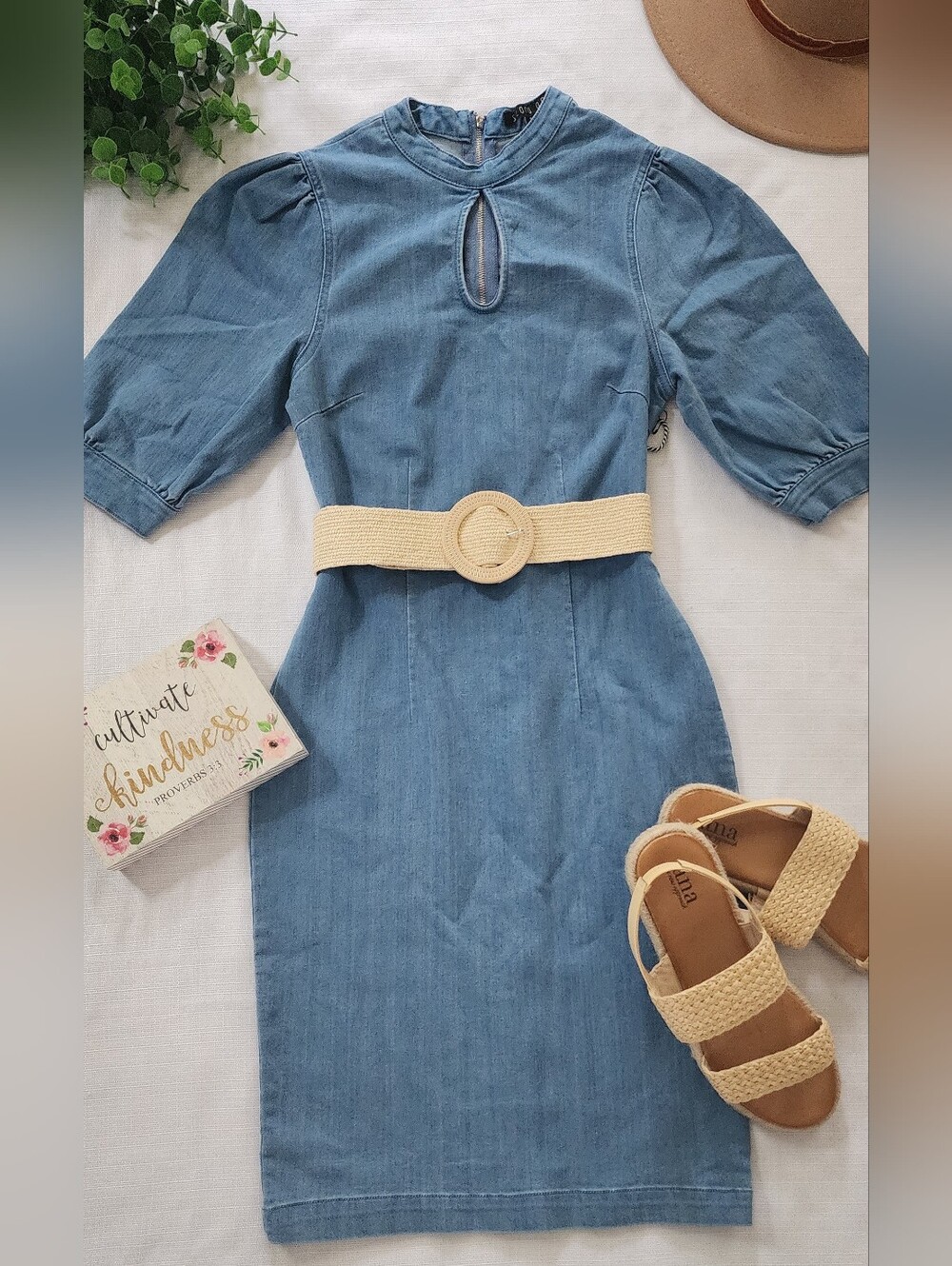 Light Blue Denim Dress with , belt not included